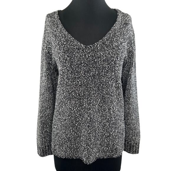 Eileen Fisher Black Marled Knit V-Neck Cotton Women's Pullover Sweater Size XL - Picture 1 of 10